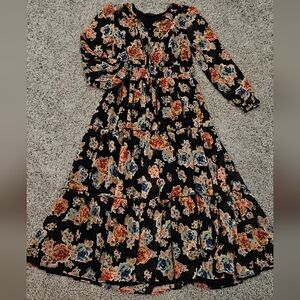 DownEast Black Floral Long Sleeve Maxi Dress